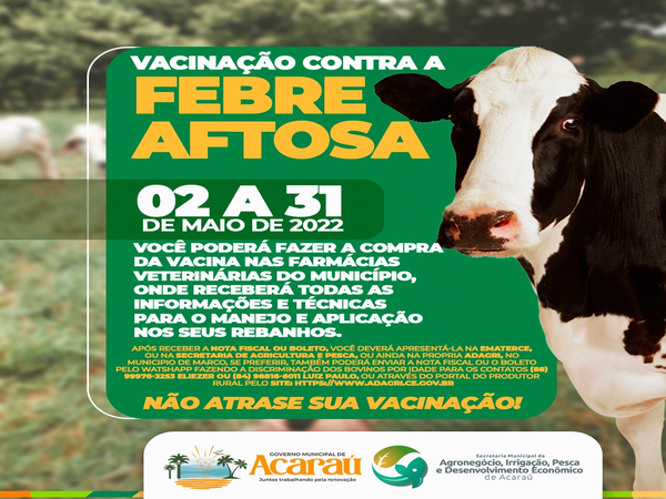 Governo Municicpal de Acaraú, inicia campanha de vacinação contra a FEBRE AFTOSA